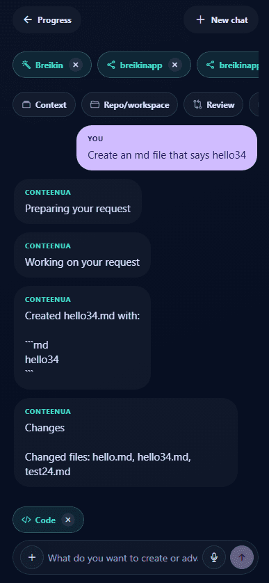 Conteenua coding workflow