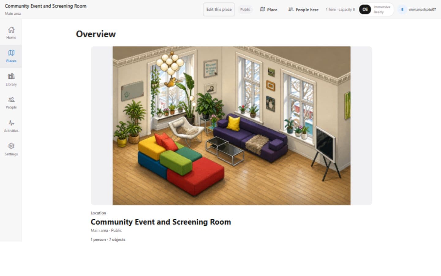 Conteenua workspace for the Community Event and Screening Room